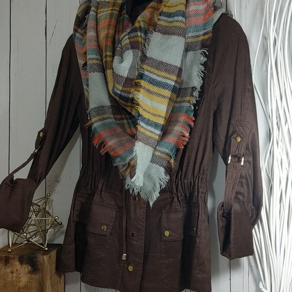 Cache Brown Linen Lightweight Fall Jacket Gold Accents XS Quiet Luxury Rich NWT - Picture 2 of 16